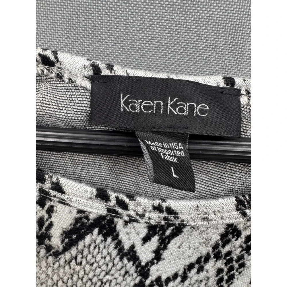Karen Kane Womens Grey Black Snakeskin Print‎ Long Sleeve Scoop Neck Top Large